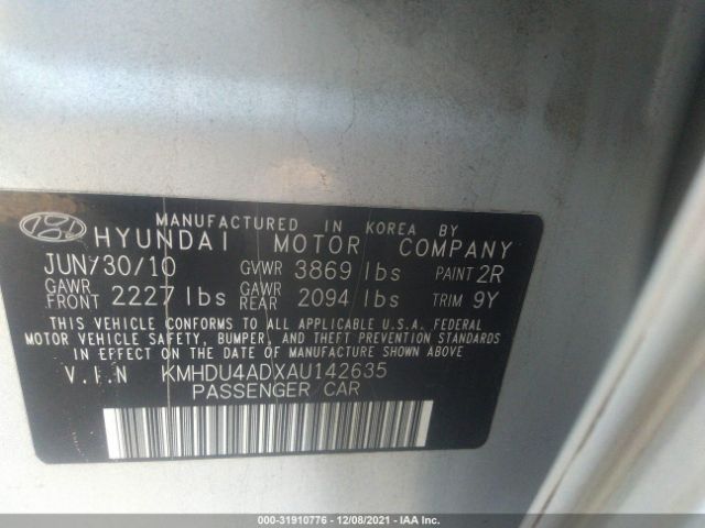 Photo 8 VIN: KMHDU4ADXAU142635 - HYUNDAI ELANTRA 