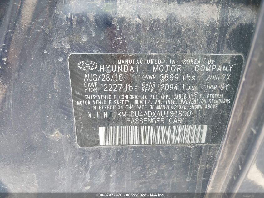 Photo 8 VIN: KMHDU4ADXAU181600 - HYUNDAI ELANTRA 