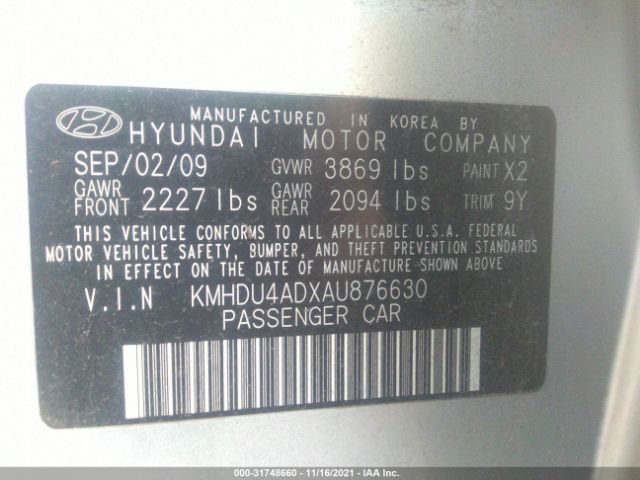 Photo 8 VIN: KMHDU4ADXAU876630 - HYUNDAI ELANTRA 