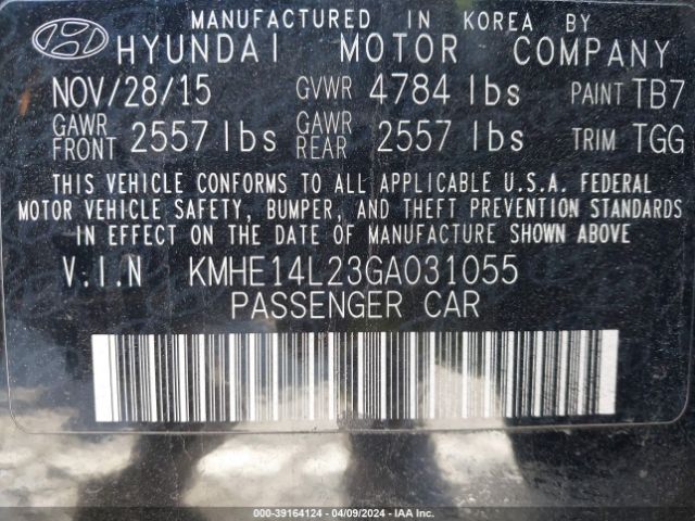 Photo 8 VIN: KMHE14L23GA031055 - HYUNDAI SONATA PLUG-IN HYBRID 