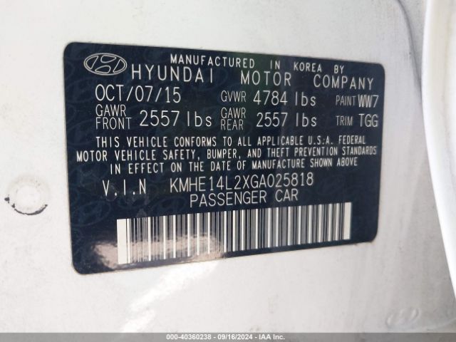 Photo 8 VIN: KMHE14L2XGA025818 - HYUNDAI SONATA 