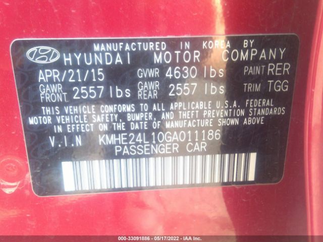 Photo 8 VIN: KMHE24L10GA011186 - HYUNDAI SONATA HYBRID 