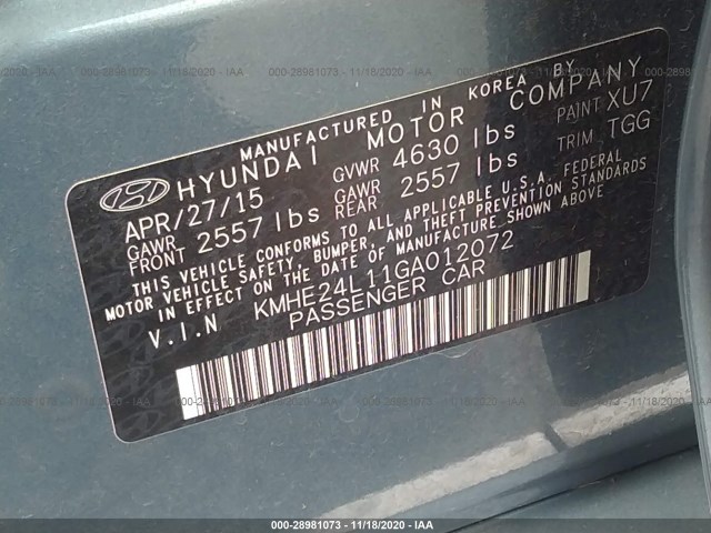 Photo 8 VIN: KMHE24L11GA012072 - HYUNDAI SONATA HYBRID 