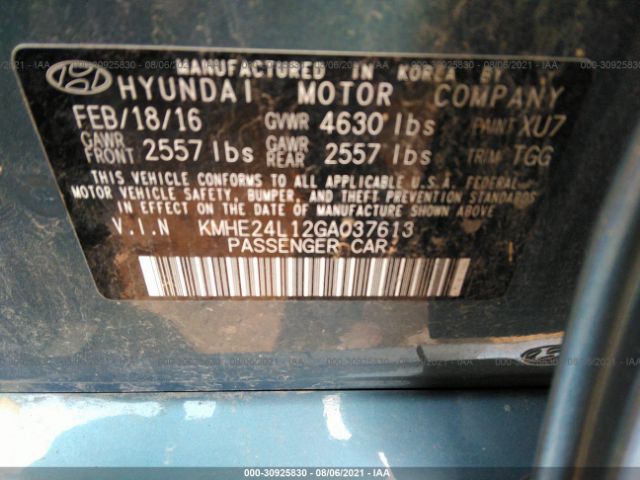 Photo 8 VIN: KMHE24L12GA037613 - HYUNDAI SONATA HYBRID 