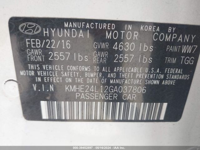 Photo 8 VIN: KMHE24L12GA037806 - HYUNDAI SONATA HYBRID 