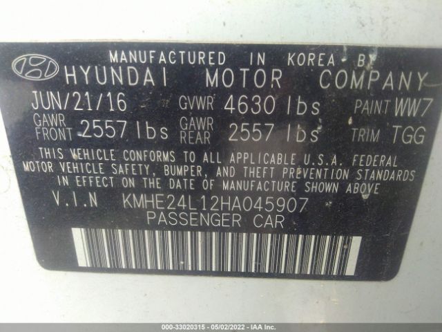 Photo 8 VIN: KMHE24L12HA045907 - HYUNDAI SONATA HYBRID 