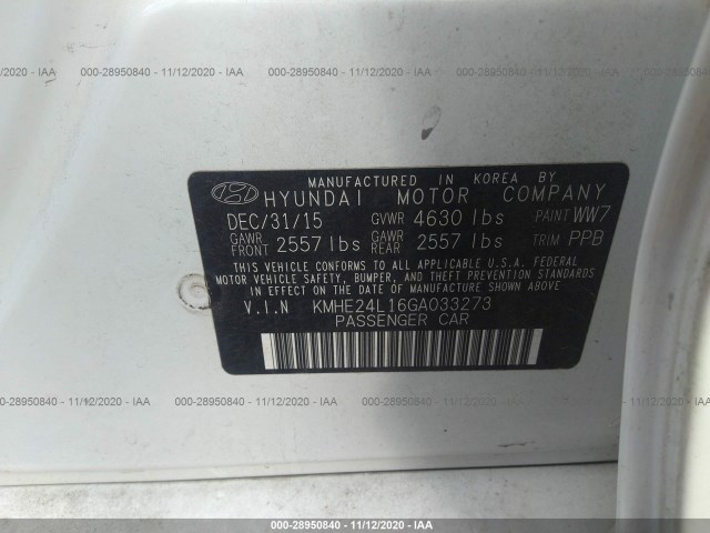 Photo 8 VIN: KMHE24L16GA033273 - HYUNDAI SONATA HYBRID 