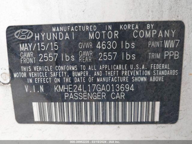 Photo 8 VIN: KMHE24L17GA013694 - HYUNDAI SONATA HYBRID 