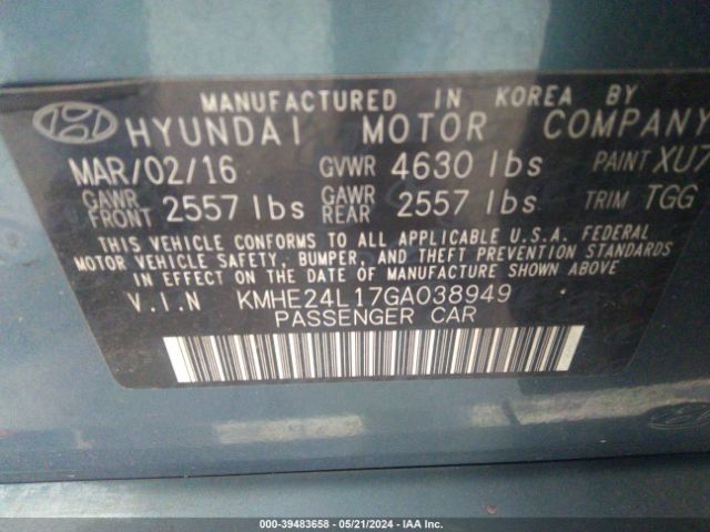 Photo 8 VIN: KMHE24L17GA038949 - HYUNDAI SONATA HYBRID 