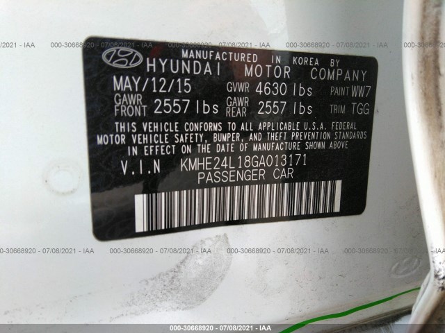 Photo 8 VIN: KMHE24L18GA013171 - HYUNDAI SONATA 