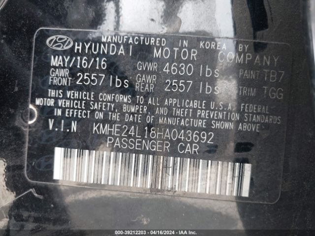 Photo 8 VIN: KMHE24L18HA043692 - HYUNDAI SONATA HYBRID 