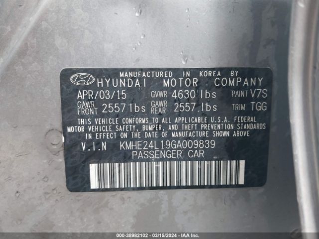 Photo 8 VIN: KMHE24L19GA009839 - HYUNDAI SONATA HYBRID 