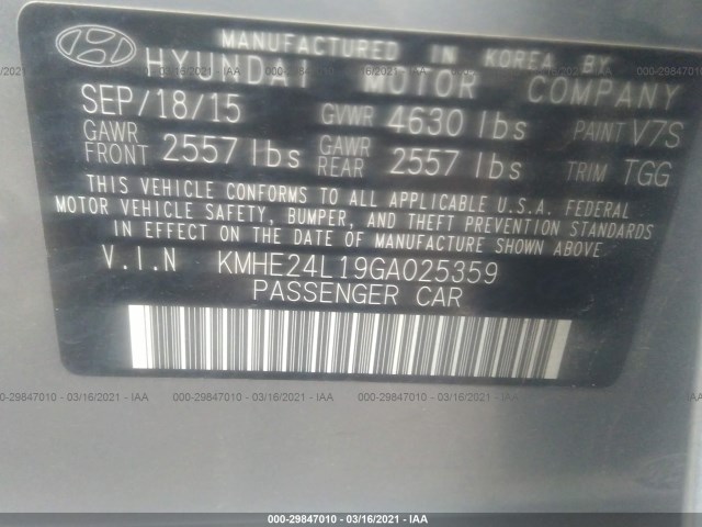 Photo 8 VIN: KMHE24L19GA025359 - HYUNDAI SONATA HYBRID 