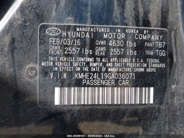 Photo 8 VIN: KMHE24L19GA036071 - HYUNDAI SONATA HYBRID 