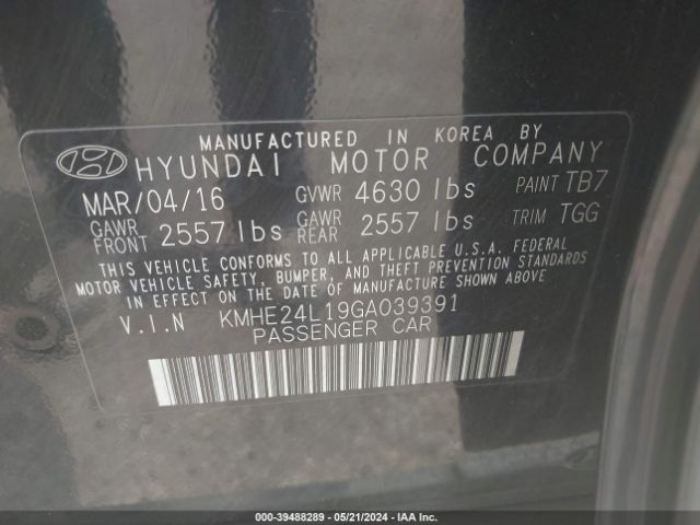 Photo 8 VIN: KMHE24L19GA039391 - HYUNDAI SONATA HYBRID 