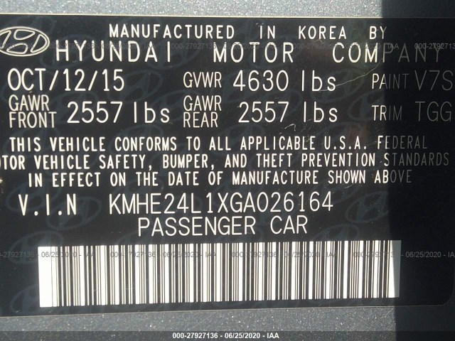 Photo 8 VIN: KMHE24L1XGA026164 - HYUNDAI SONATA HYBRID 