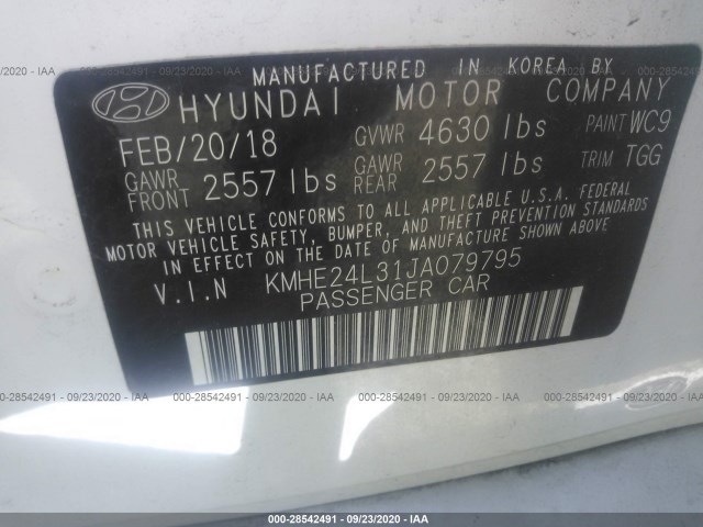 Photo 8 VIN: KMHE24L31JA079795 - HYUNDAI SONATA HYBRID 