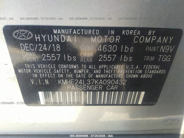 Photo 8 VIN: KMHE24L37KA090432 - HYUNDAI SONATA HYBRID 