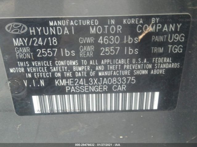 Photo 8 VIN: KMHE24L3XJA083375 - HYUNDAI SONATA HYBRID 