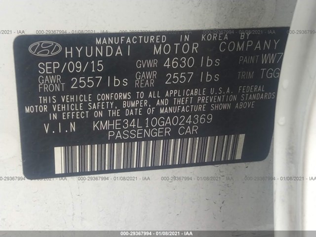 Photo 8 VIN: KMHE34L10GA024369 - HYUNDAI SONATA HYBRID 