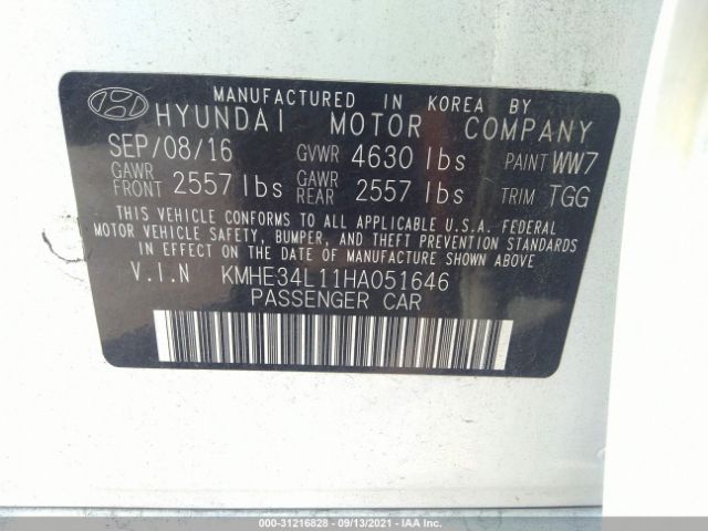 Photo 8 VIN: KMHE34L11HA051646 - HYUNDAI SONATA HYBRID 