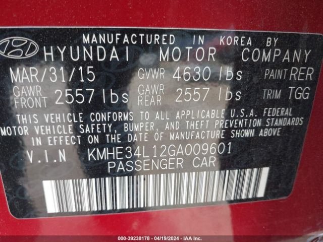 Photo 8 VIN: KMHE34L12GA009601 - HYUNDAI SONATA HYBRID 