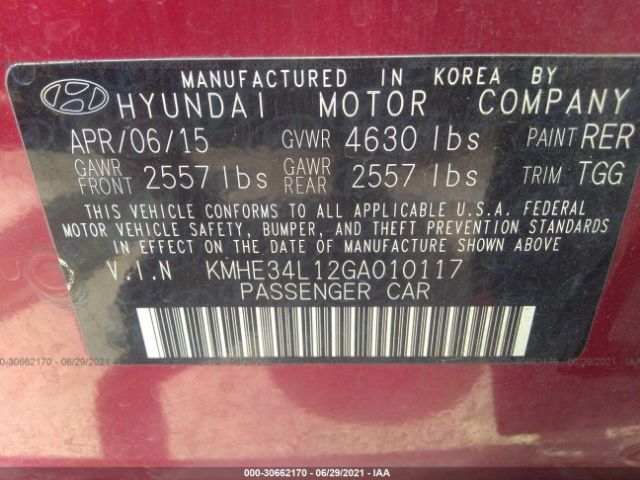 Photo 8 VIN: KMHE34L12GA010117 - HYUNDAI SONATA HYBRID 