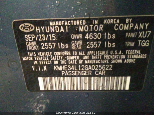 Photo 8 VIN: KMHE34L12GA025622 - HYUNDAI SONATA HYBRID 