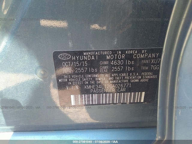 Photo 8 VIN: KMHE34L12GA026771 - HYUNDAI SONATA HYBRID 