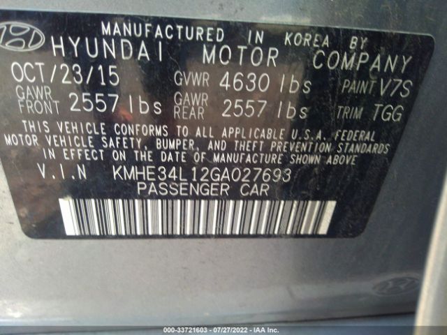 Photo 8 VIN: KMHE34L12GA027693 - HYUNDAI SONATA HYBRID 