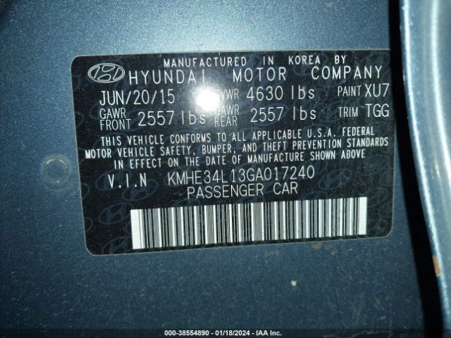 Photo 8 VIN: KMHE34L13GA017240 - HYUNDAI SONATA HYBRID 