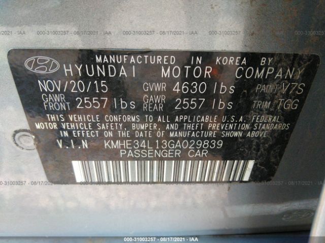 Photo 8 VIN: KMHE34L13GA029839 - HYUNDAI SONATA HYBRID 