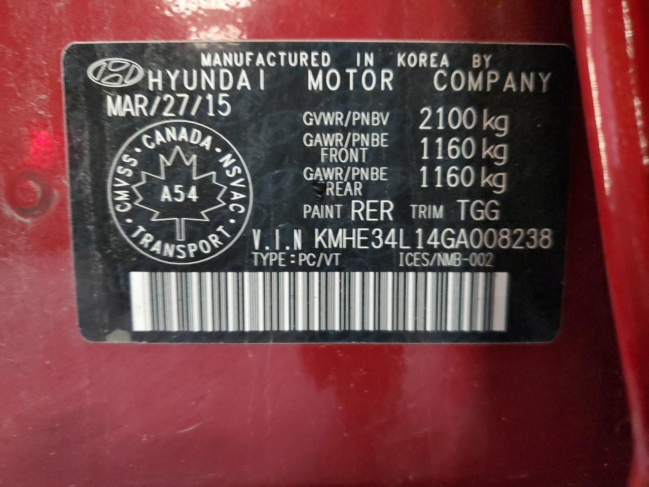 Photo 11 VIN: KMHE34L14GA008238 - HYUNDAI SONATA 