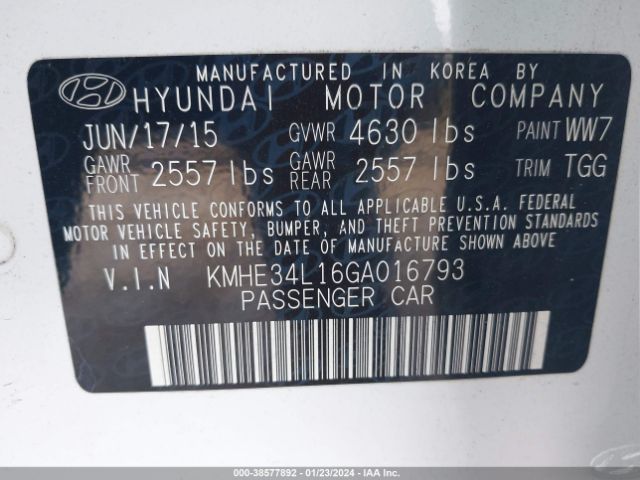 Photo 8 VIN: KMHE34L16GA016793 - HYUNDAI SONATA HYBRID 