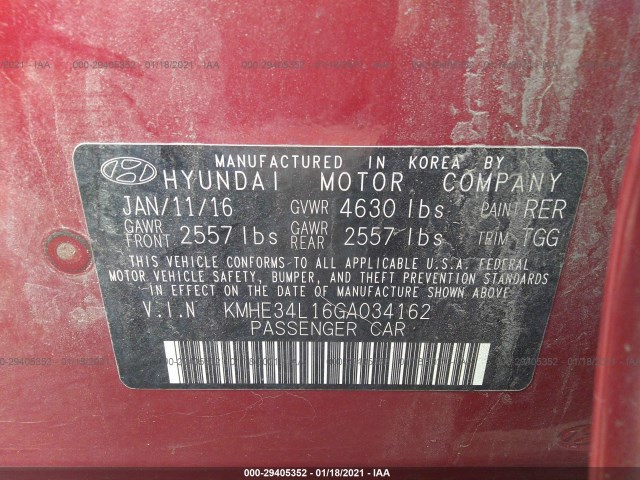 Photo 8 VIN: KMHE34L16GA034162 - HYUNDAI SONATA HYBRID 