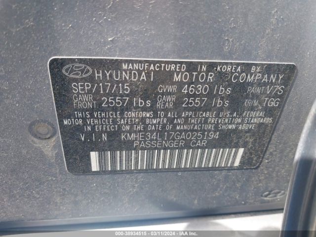 Photo 8 VIN: KMHE34L17GA025194 - HYUNDAI SONATA HYBRID 