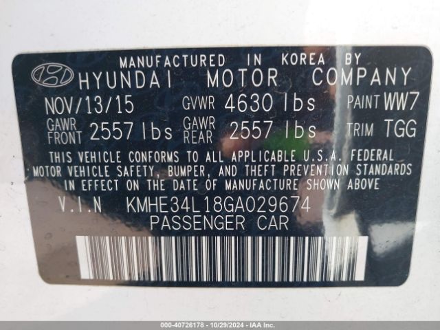 Photo 8 VIN: KMHE34L18GA029674 - HYUNDAI SONATA 