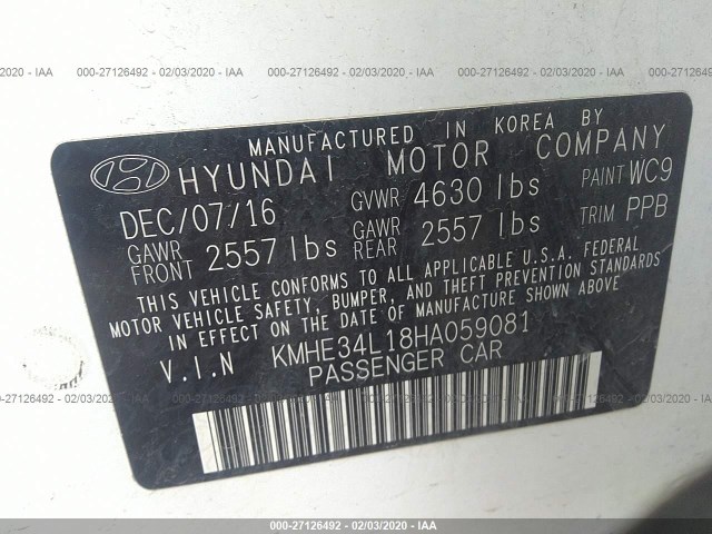 Photo 8 VIN: KMHE34L18HA059081 - HYUNDAI SONATA HYBRID 