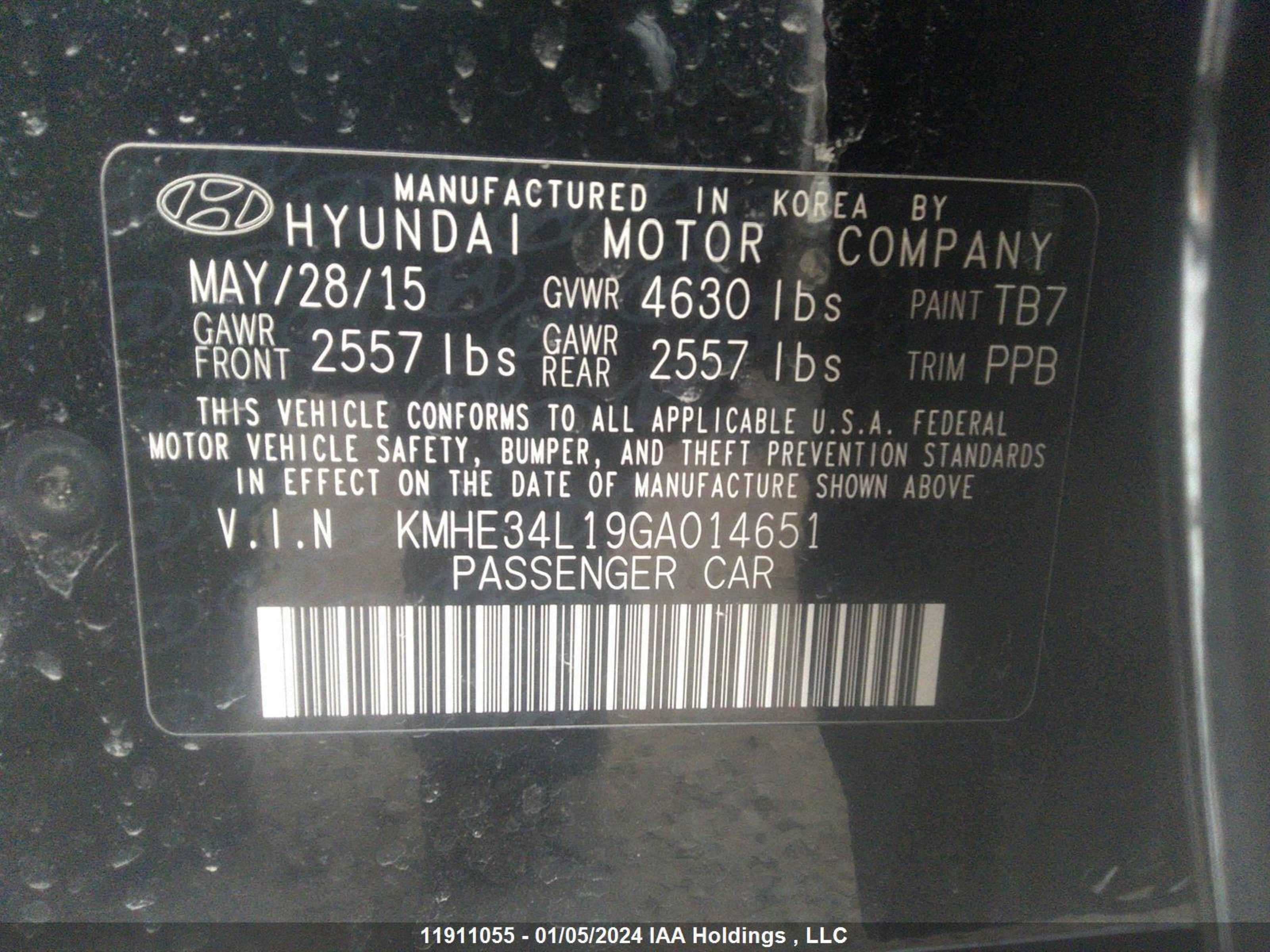 Photo 8 VIN: KMHE34L19GA014651 - HYUNDAI SONATA 