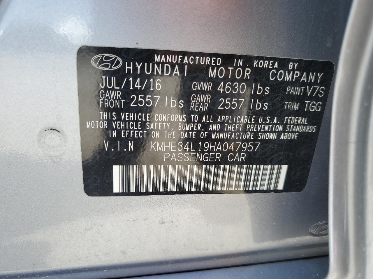 Photo 11 VIN: KMHE34L19HA047957 - HYUNDAI SONATA 