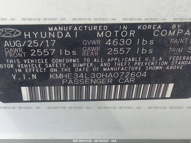 Photo 8 VIN: KMHE34L30HA072604 - HYUNDAI SONATA HYBRID 