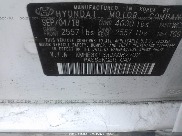 Photo 8 VIN: KMHE34L33JA087202 - HYUNDAI SONATA HYBRID 