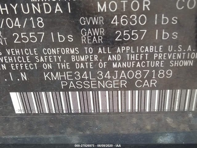 Photo 8 VIN: KMHE34L34JA087189 - HYUNDAI SONATA HYBRID 