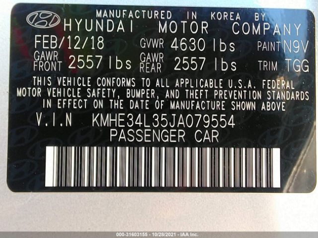 Photo 8 VIN: KMHE34L35JA079554 - HYUNDAI SONATA HYBRID 