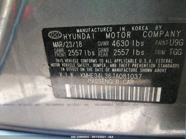 Photo 8 VIN: KMHE34L36JA081037 - HYUNDAI SONATA HYBRID 