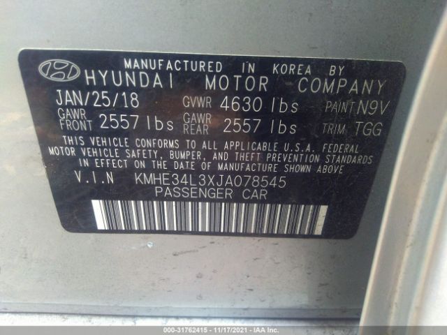 Photo 8 VIN: KMHE34L3XJA078545 - HYUNDAI SONATA HYBRID 