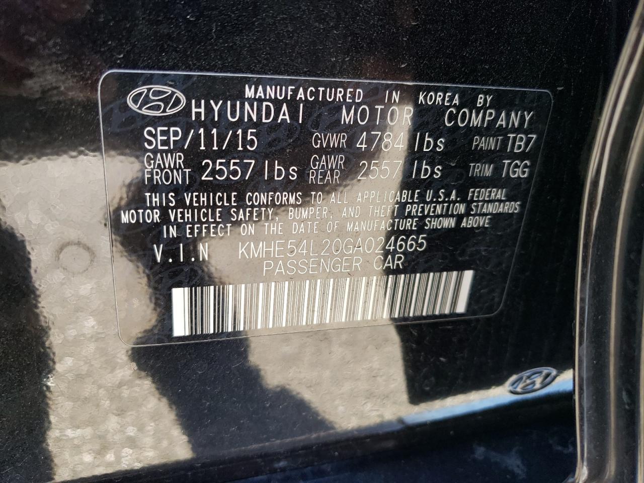 Photo 11 VIN: KMHE54L20GA024665 - HYUNDAI SONATA 