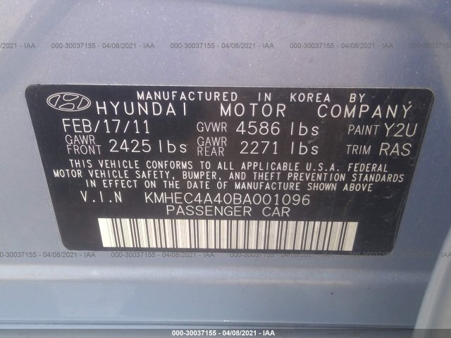 Photo 8 VIN: KMHEC4A40BA001096 - HYUNDAI SONATA 