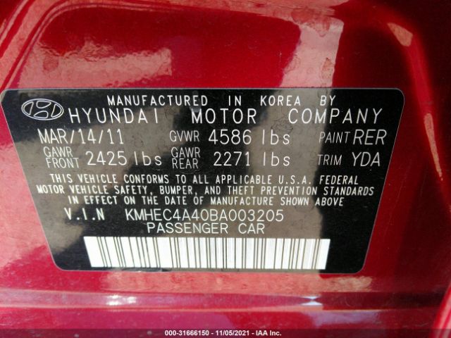 Photo 8 VIN: KMHEC4A40BA003205 - HYUNDAI SONATA 