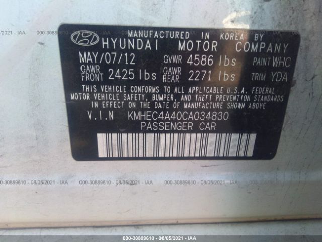 Photo 8 VIN: KMHEC4A40CA034830 - HYUNDAI SONATA 